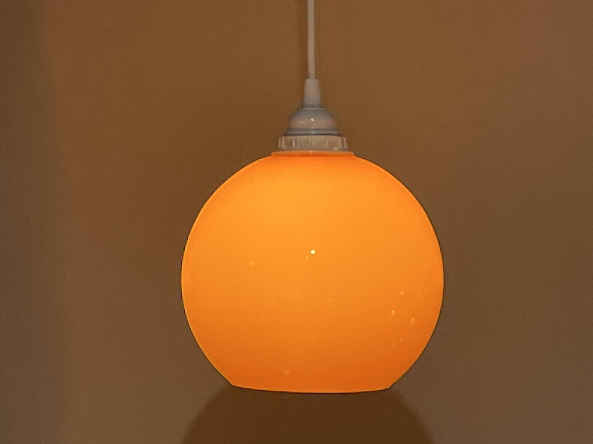Suspension lamp Space Age 1970 vintage globe ball in orange opaline glass ceiling light chandelier