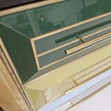 Mid Century Solid Wood And Colored Glass Bar Furniture, Italy 1950's