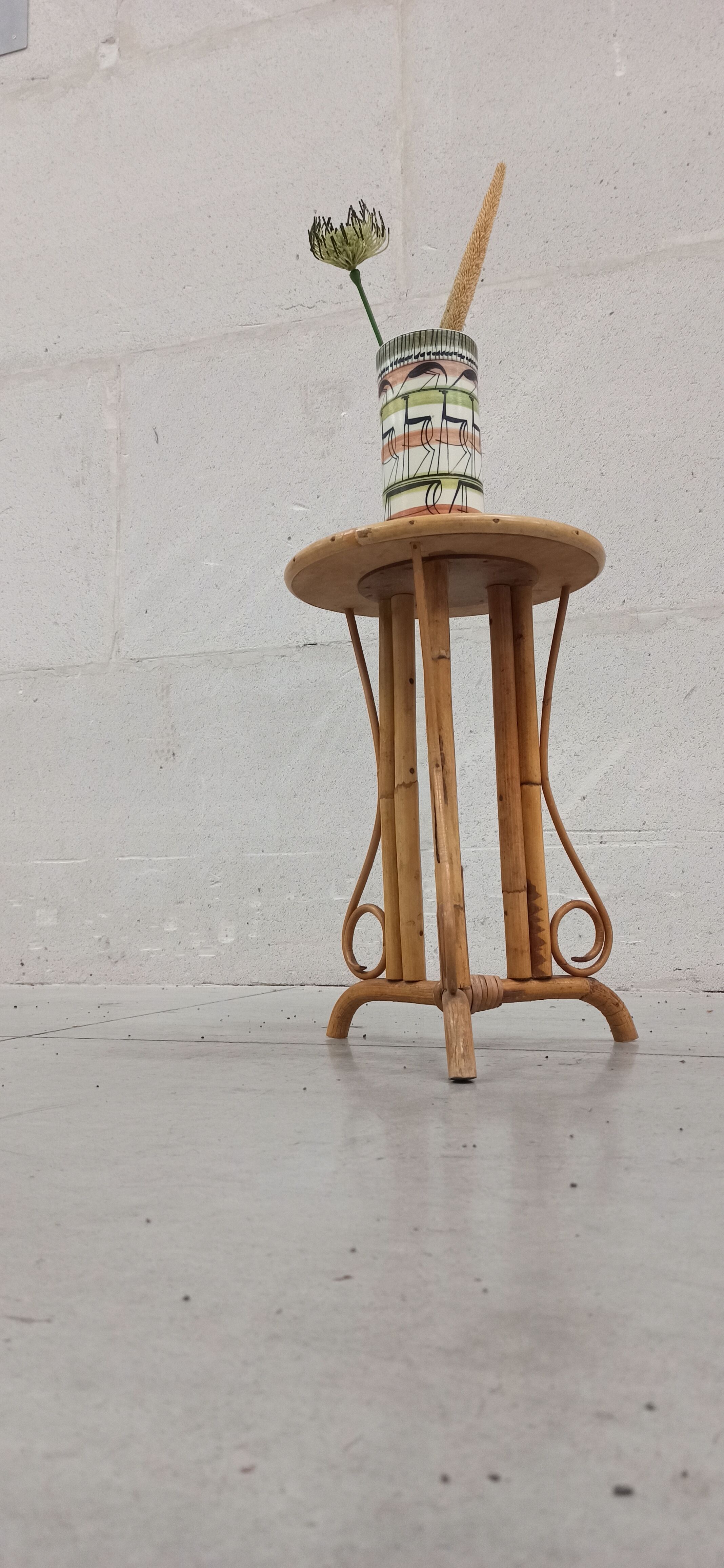 Bamboo and rattan pedestal table