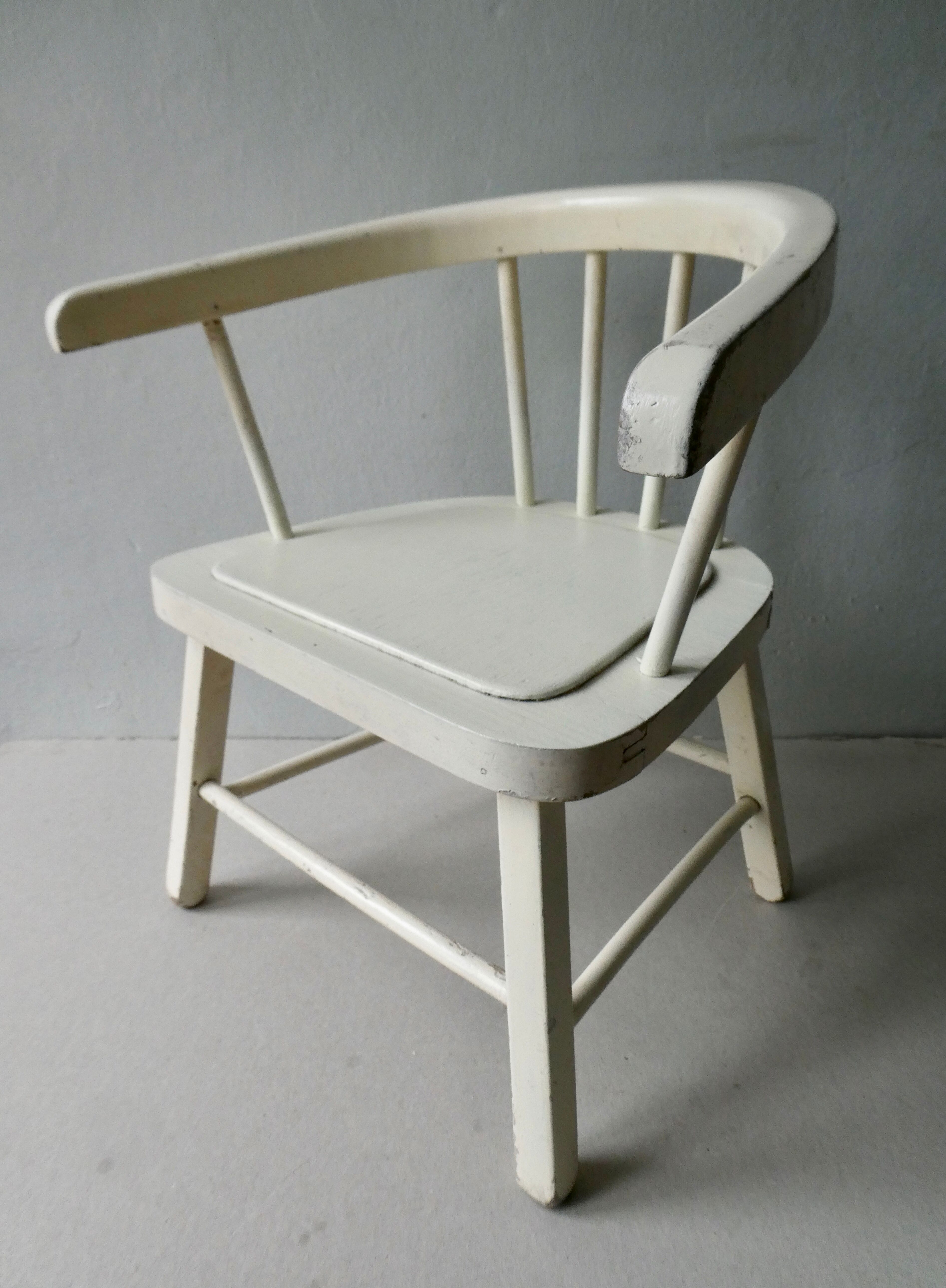 Wooden children's chair, white patina, 60s