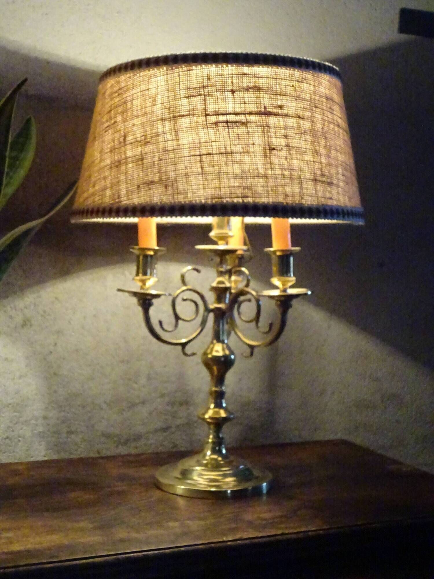 Antique copper candlesticks, mounted as lamps
