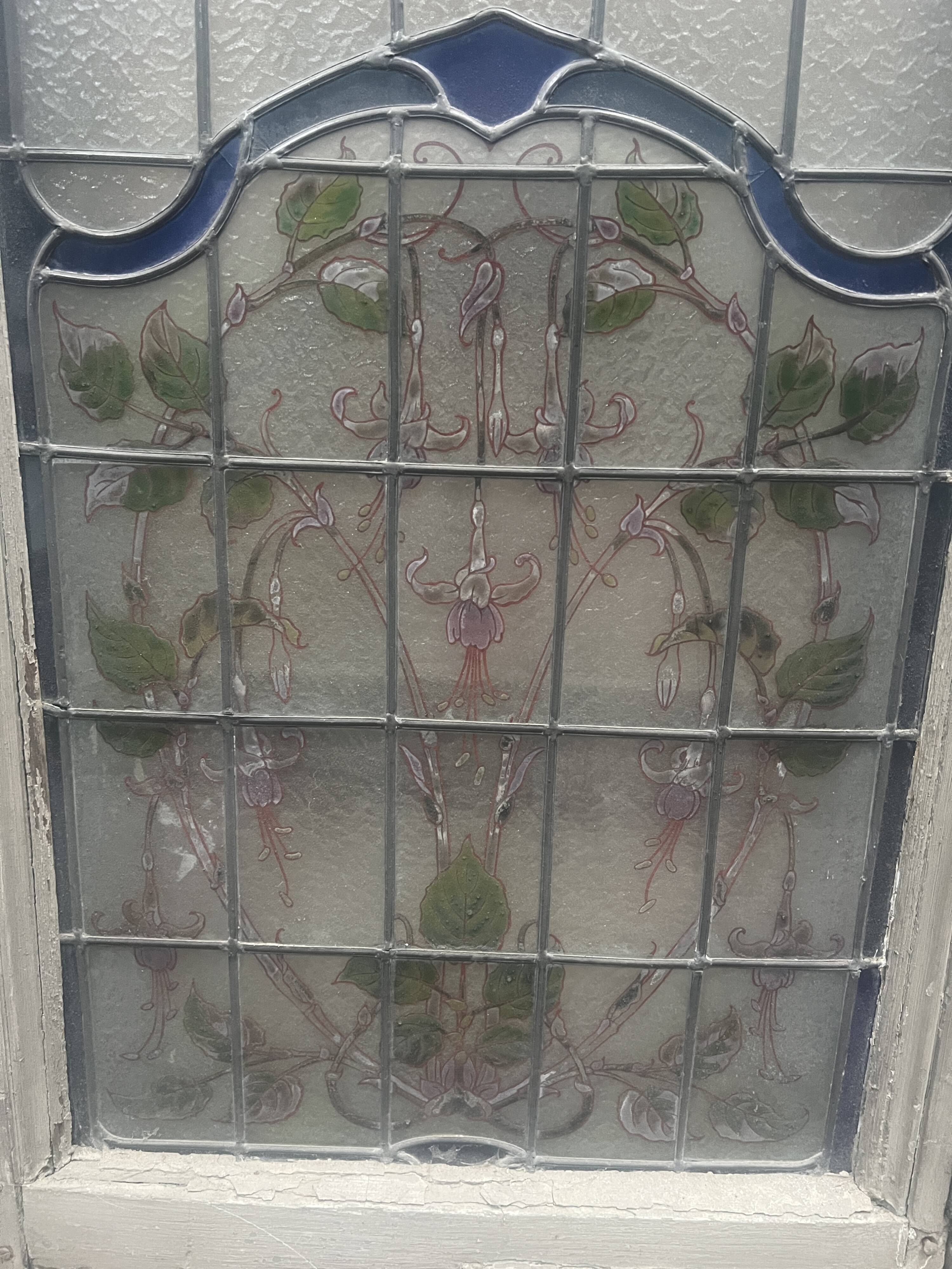 Art Deco stained glass transom window, circa 1900, 20th century