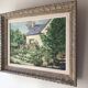 Huile sur toile 1953 Jardin d’été signée cadre bois patiné