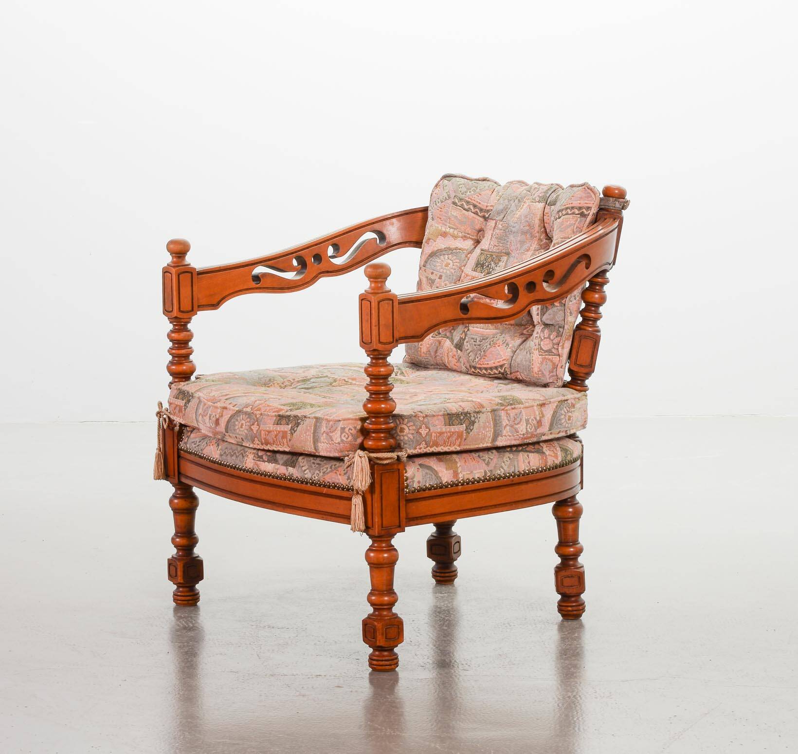 Giorgetti Gallery Collection Wooden Lounge Chairs w. Gobelin Upholstery 70s