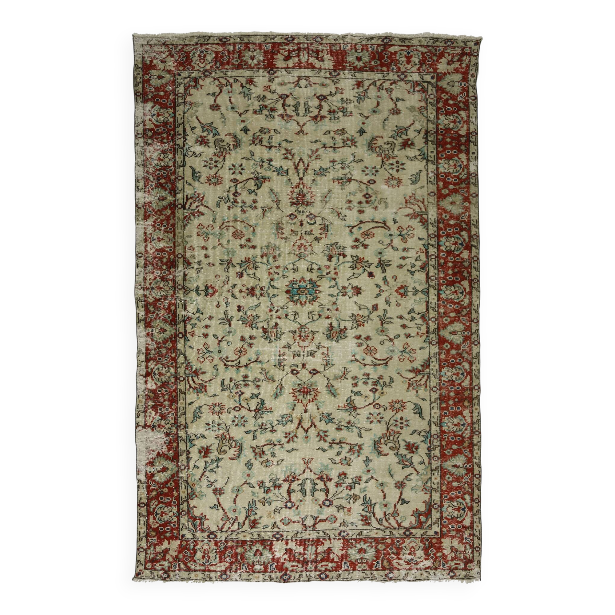 Tapis Vintage Turc – Rouge & Beige – Motifs Floraux – 295 × 178 cm