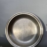 Round silver-plated metal serving dish with hallmark