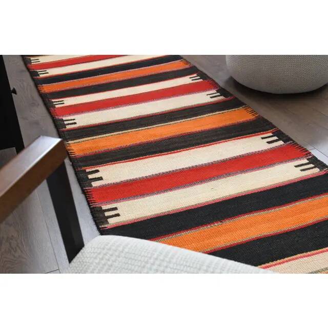 Vintage Turkish Oushak Handmade Wool Cotton Brown Runner Rug 79x337