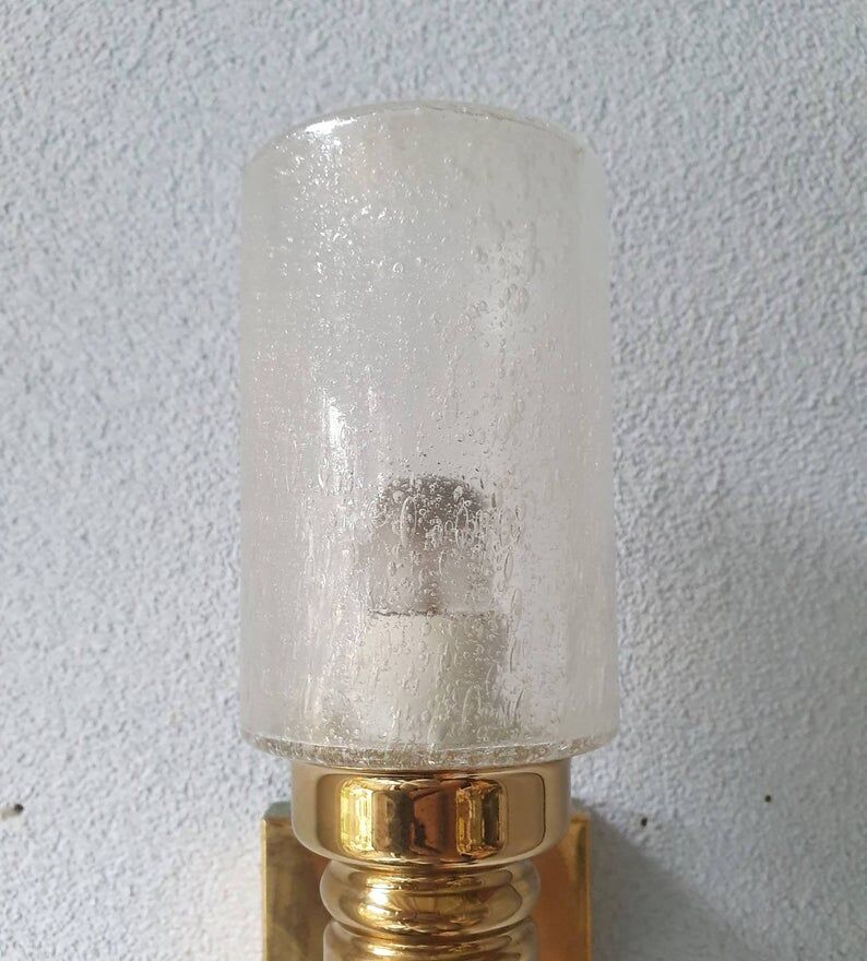 Brass applique with 1970 glass lampshade