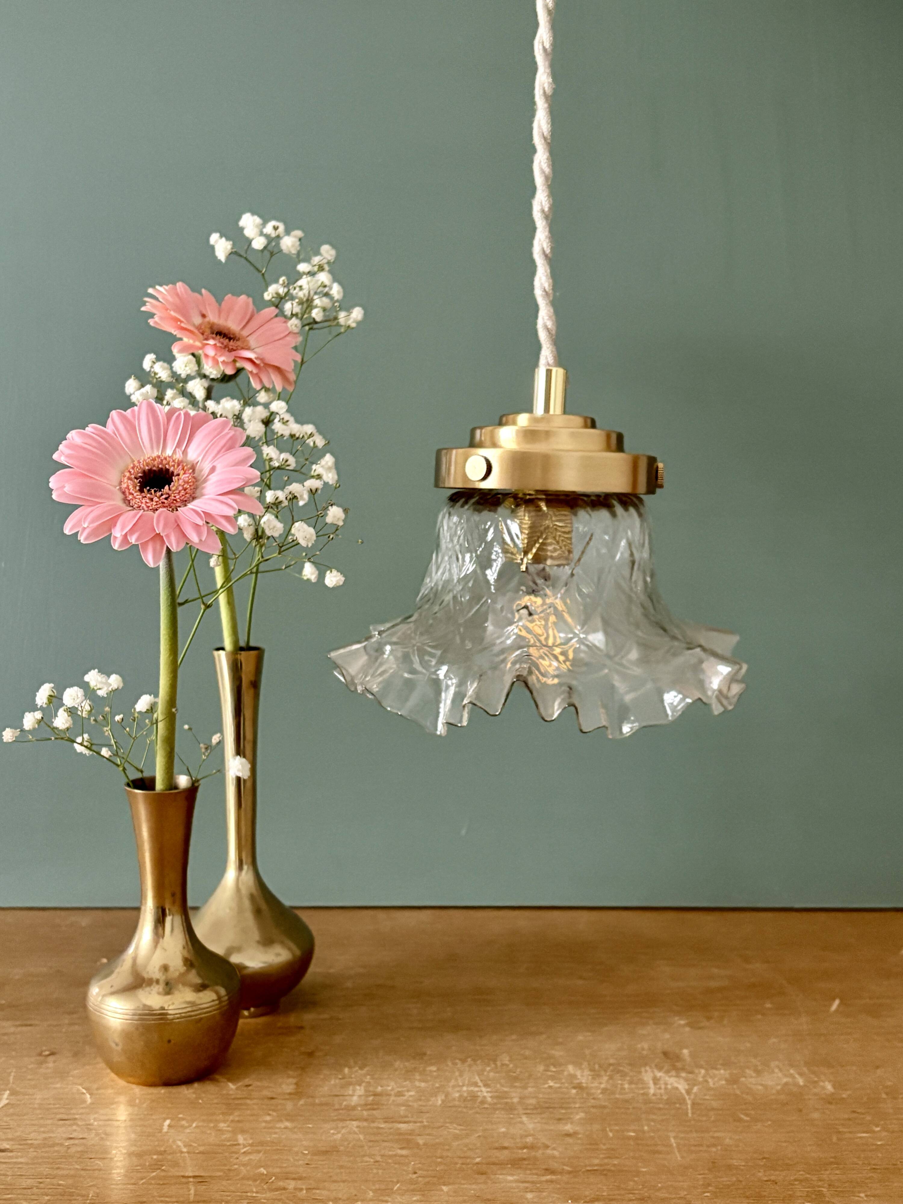 Suspension abat-jour vintage en verre