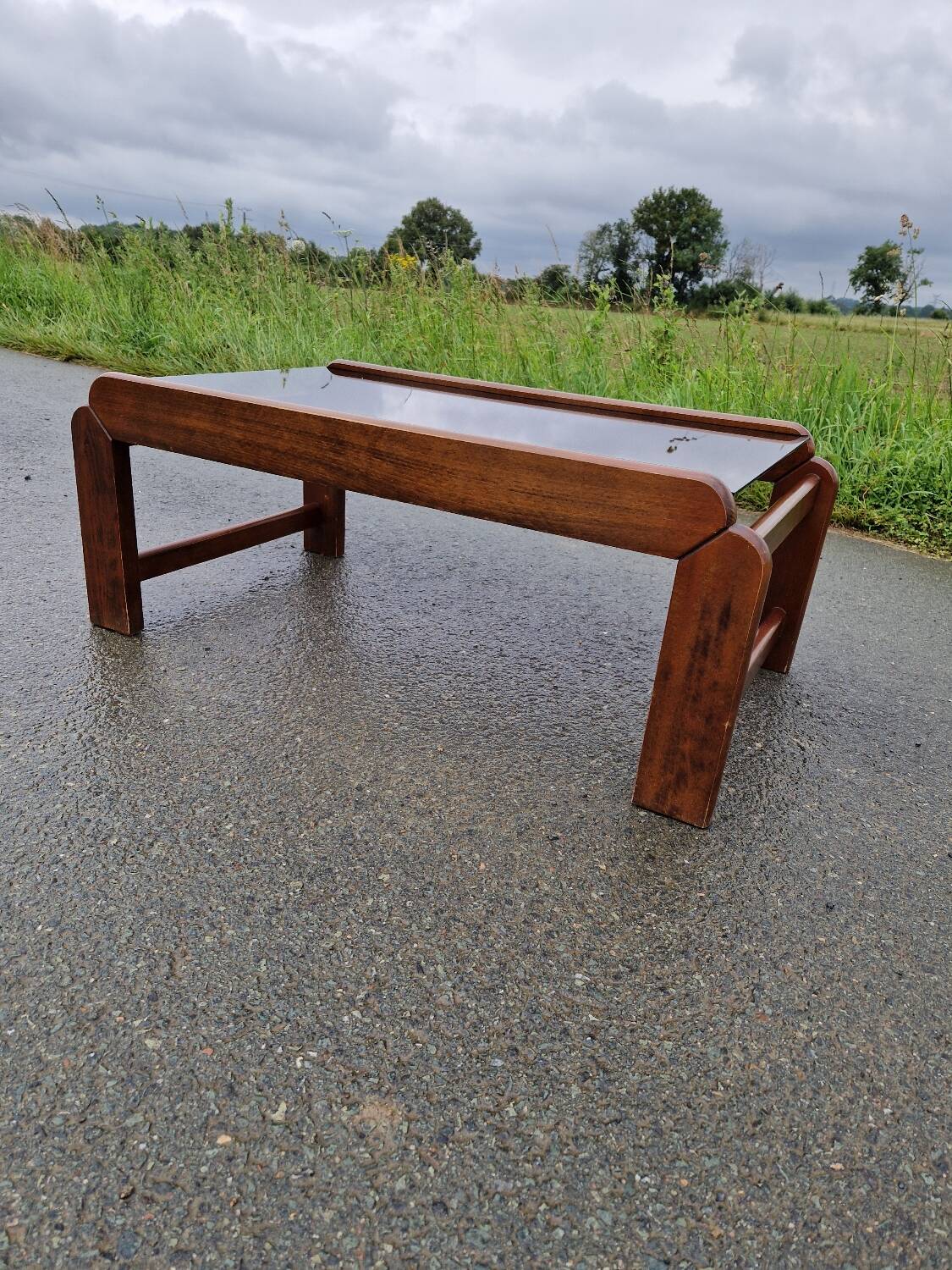 Vintage smoked glass coffee table