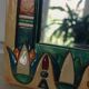 Miroir céramique vintage années 60 – signé JP – décor géométrique polychrom