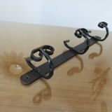 Wall coat rack 3 hooks in hammered wrought iron years 50 60