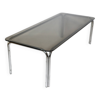 Table basse design Mid-Century en chrome et verre fumé, années 1970