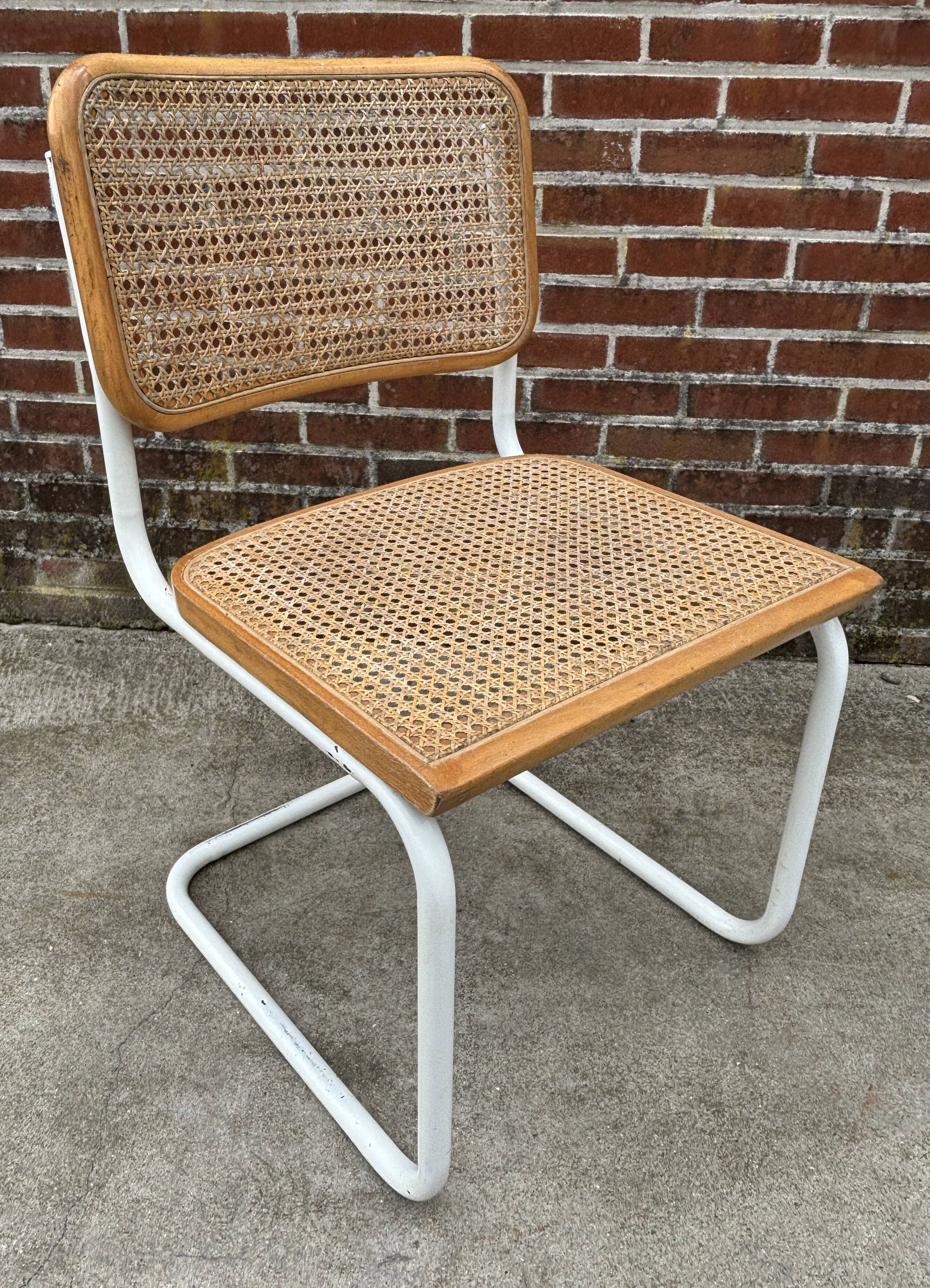 Cesca chair b32 model in white and wood by Marcel Breuer