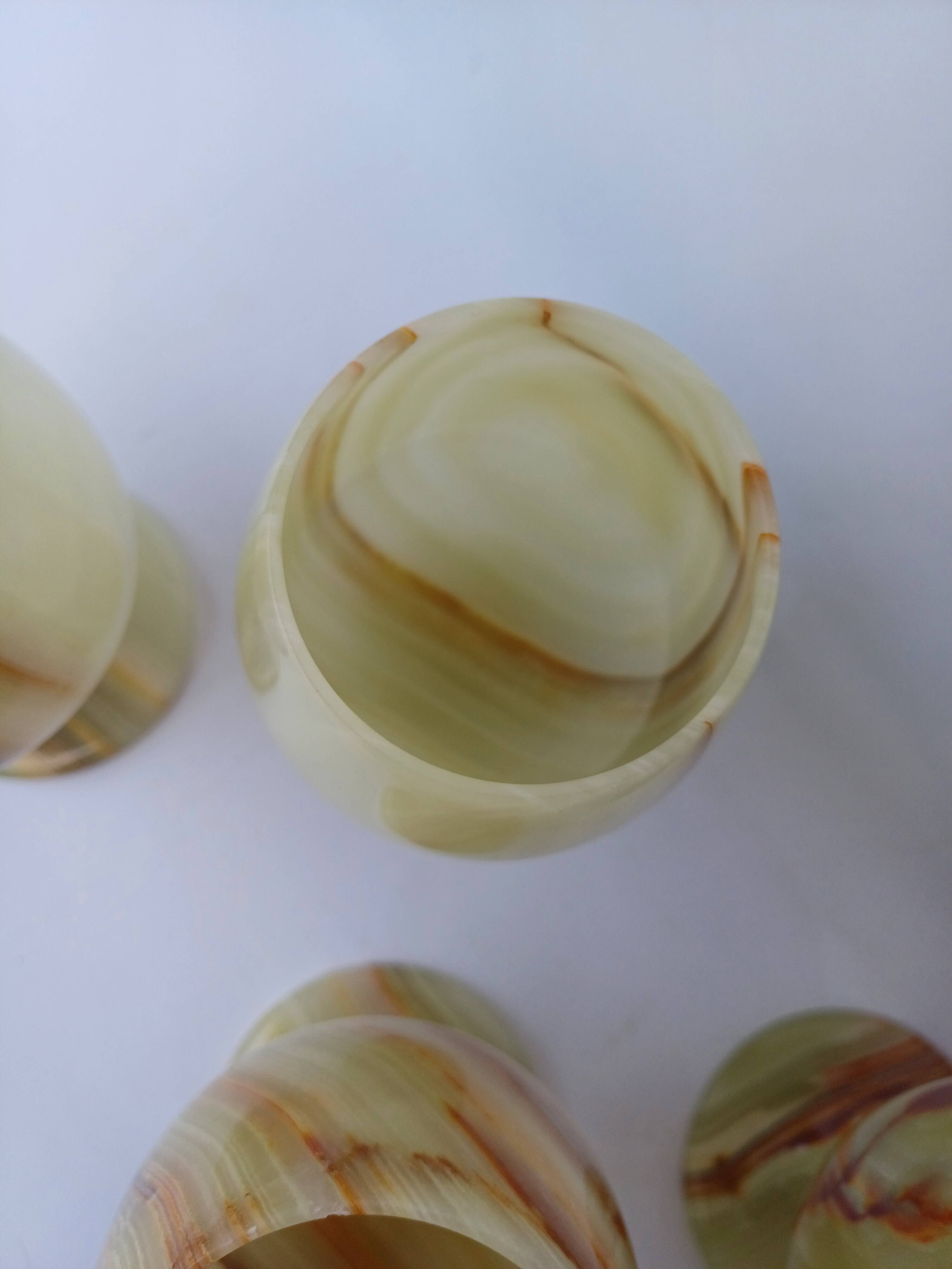 set of 6 green alabaster stone wine goblet stemmed glasses