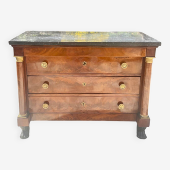Empire chest of drawers returned from Egypt in Flamed Mahogany, 19th century period