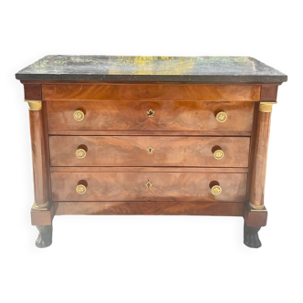 Empire chest of drawers returned from Egypt in Flamed Mahogany, 19th century period