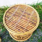 Vintage peacock rattan wicker nesting side tables