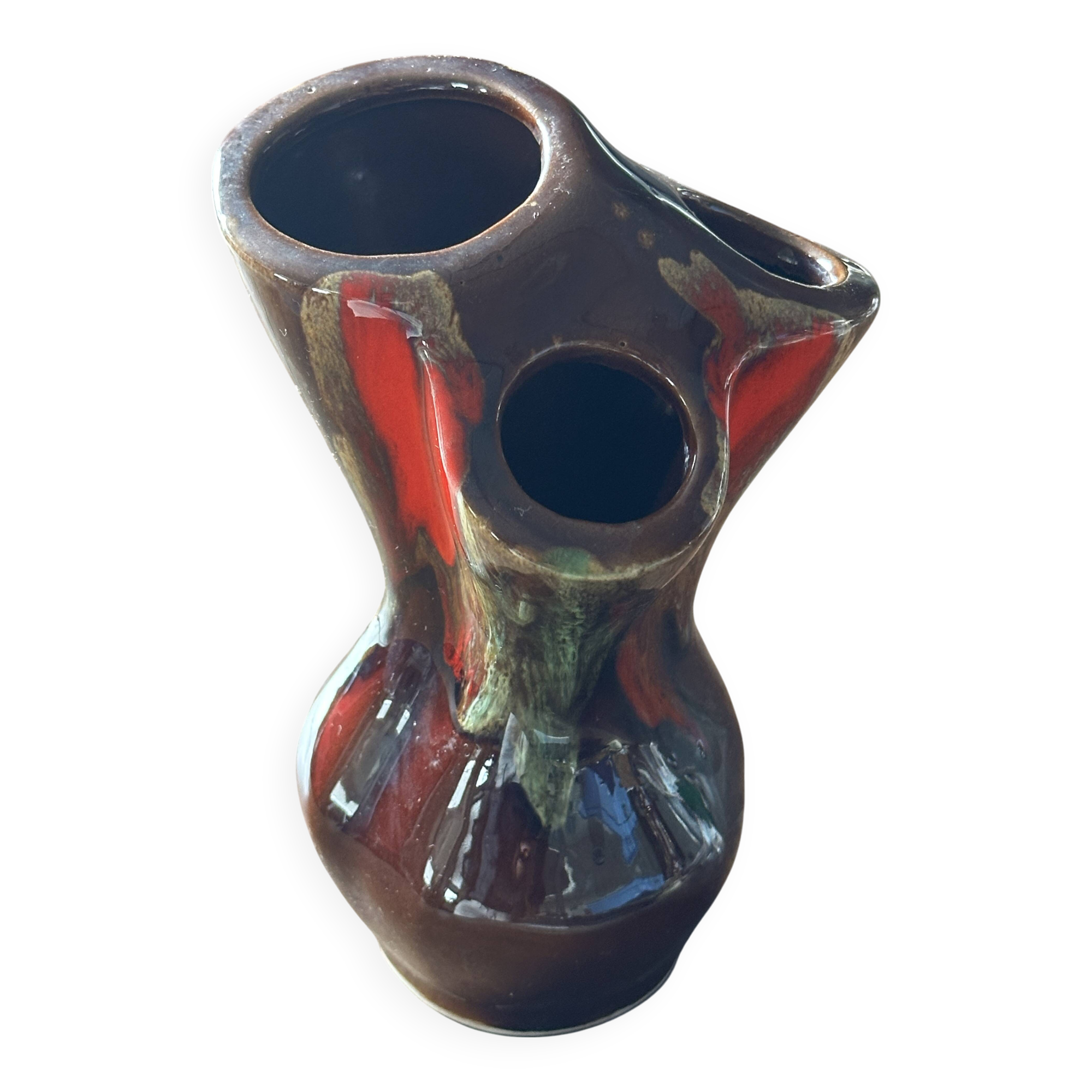 Vintage TriFlore Vase, Vallauris Ceramic, H 16 cm