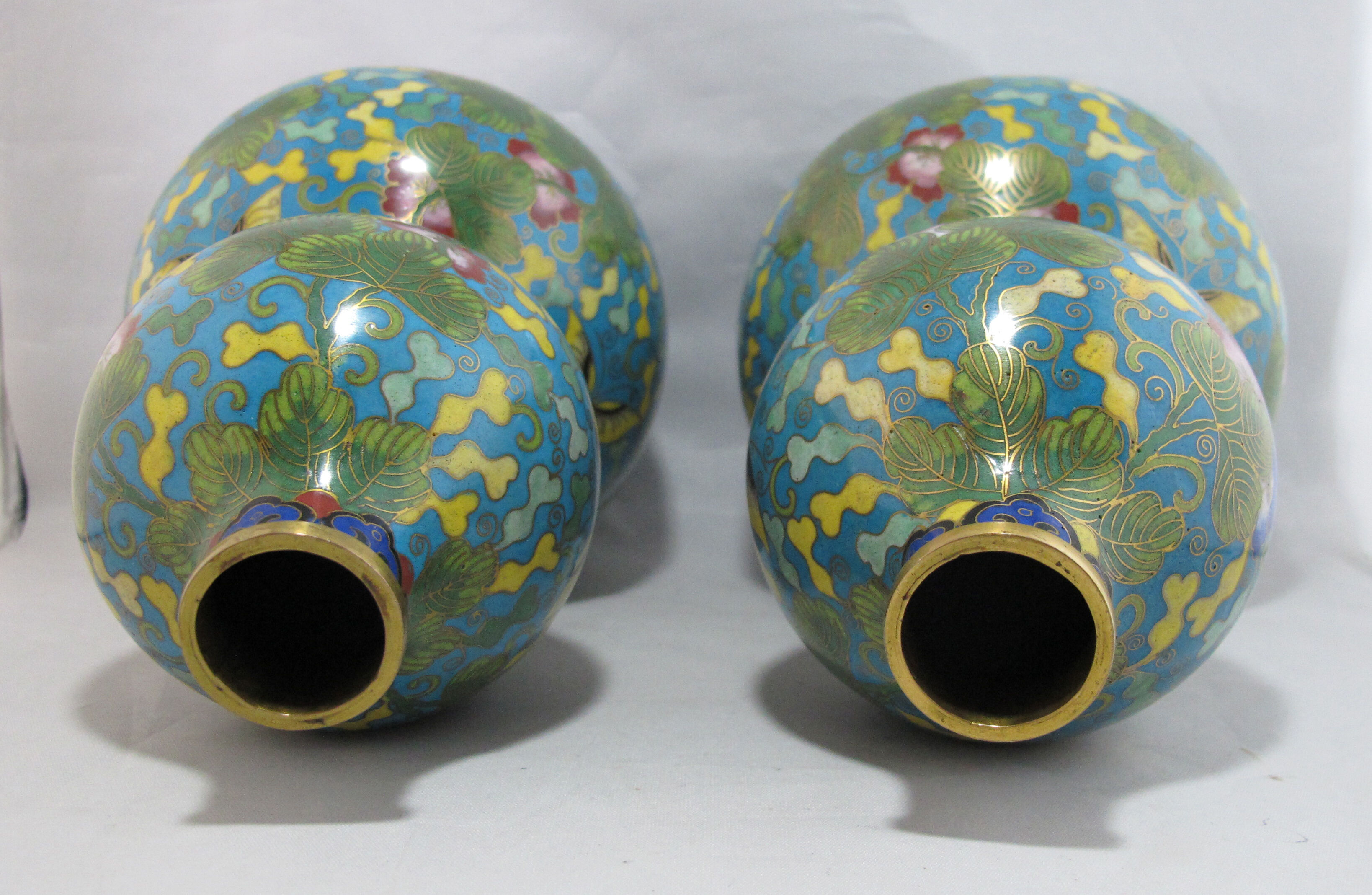 Pair of double gourd vases in cloisonné enamels Chinese, China early 20th century