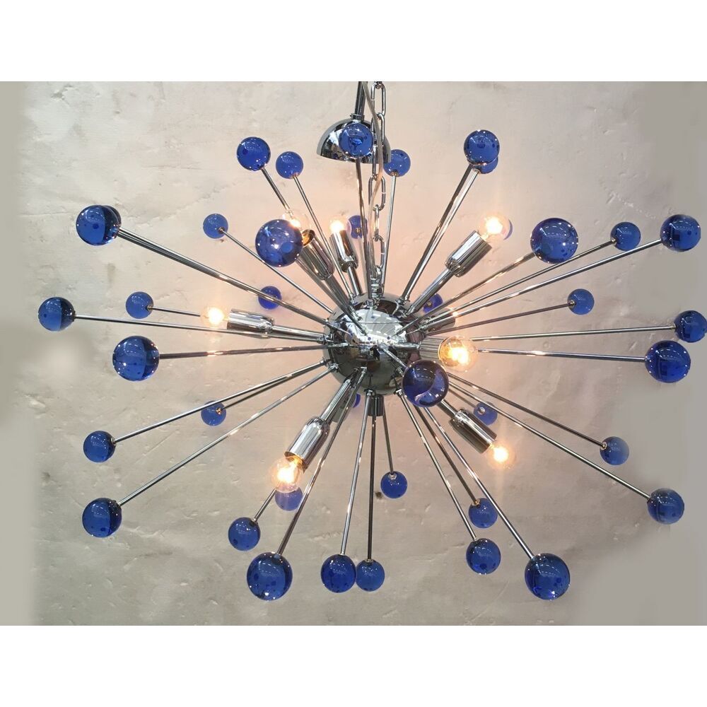 Blue “star” murano glass oval sputnik chandelier