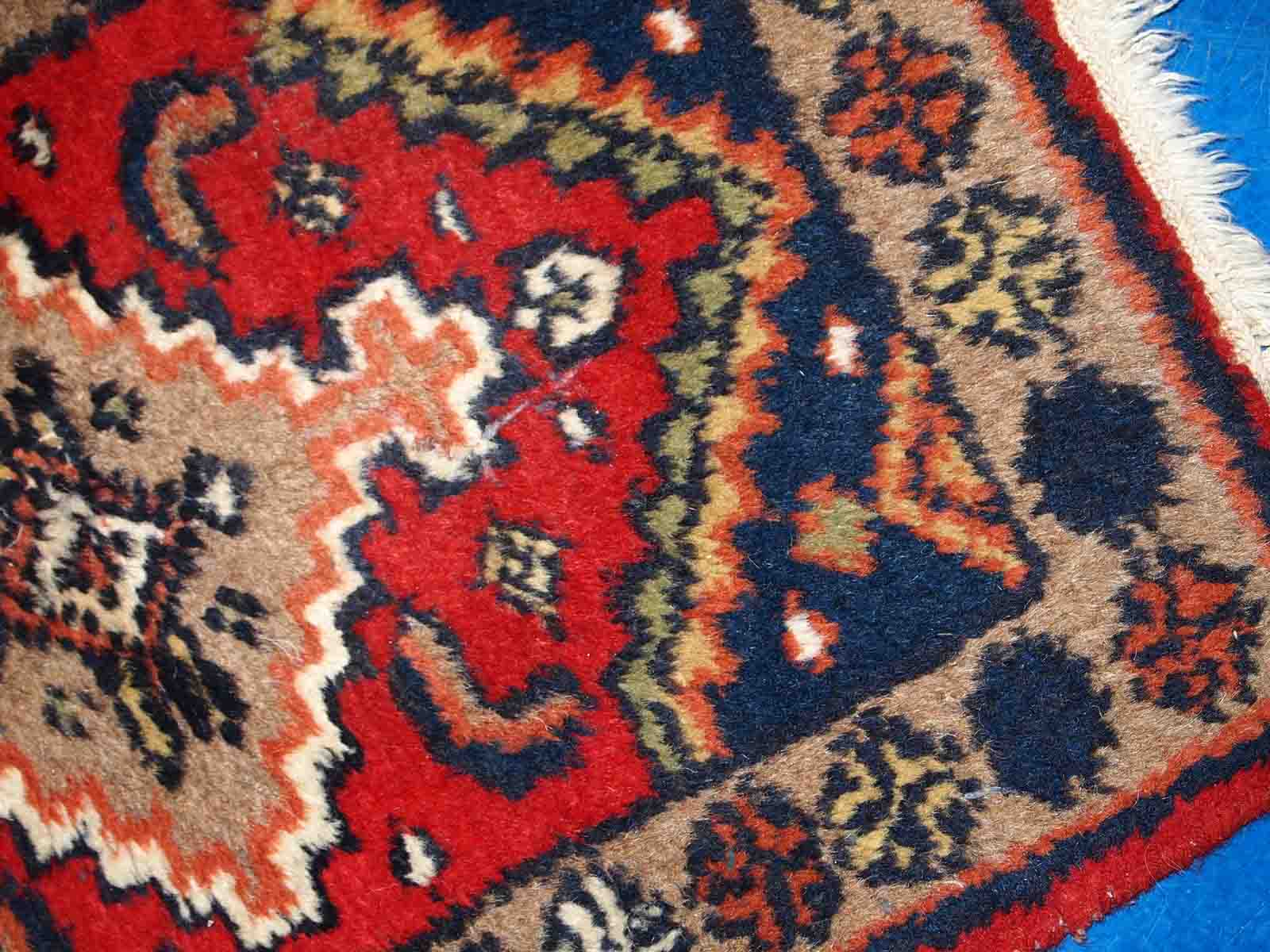 Vintage Persian Carpet Hamadan handmade 1.4' x 1.9' (42cm x 60cm) 1970s, 1C755