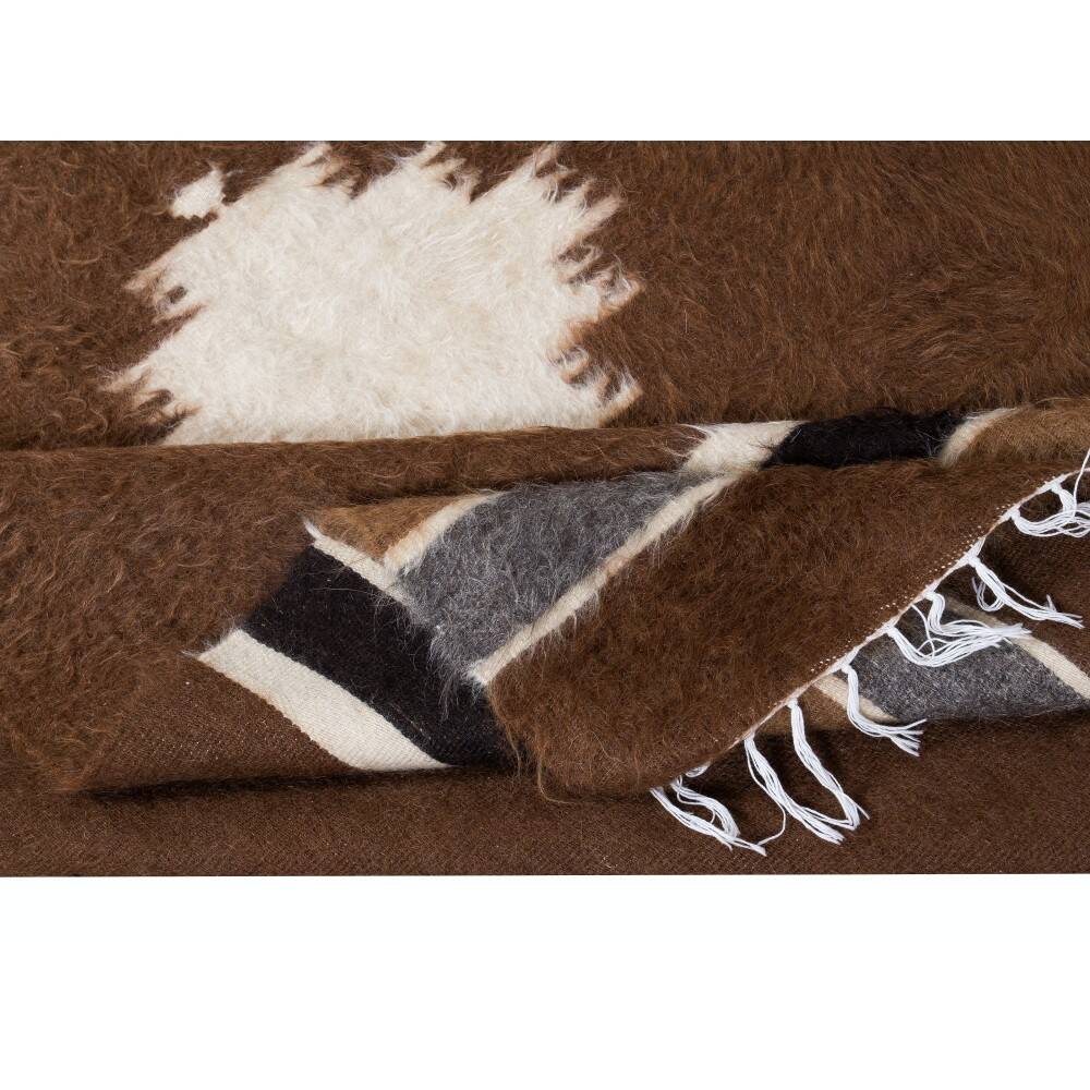 Vintage Mohair Kilim Rug. Handwoven Blanket. Turkish Sofa Throw. Brown Bed Cover