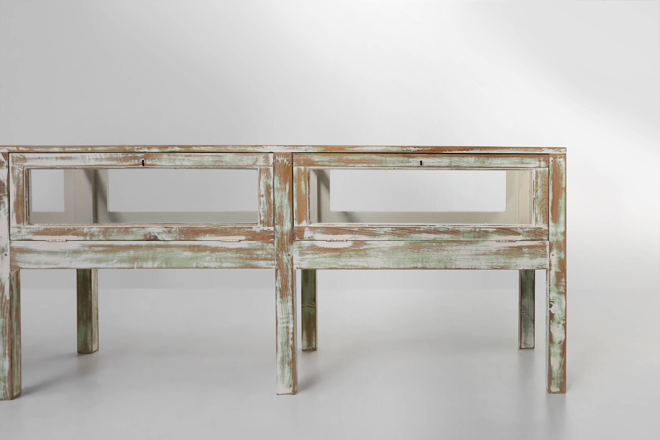 Beautiful patinated large rustic oak display case, France ca. 1900