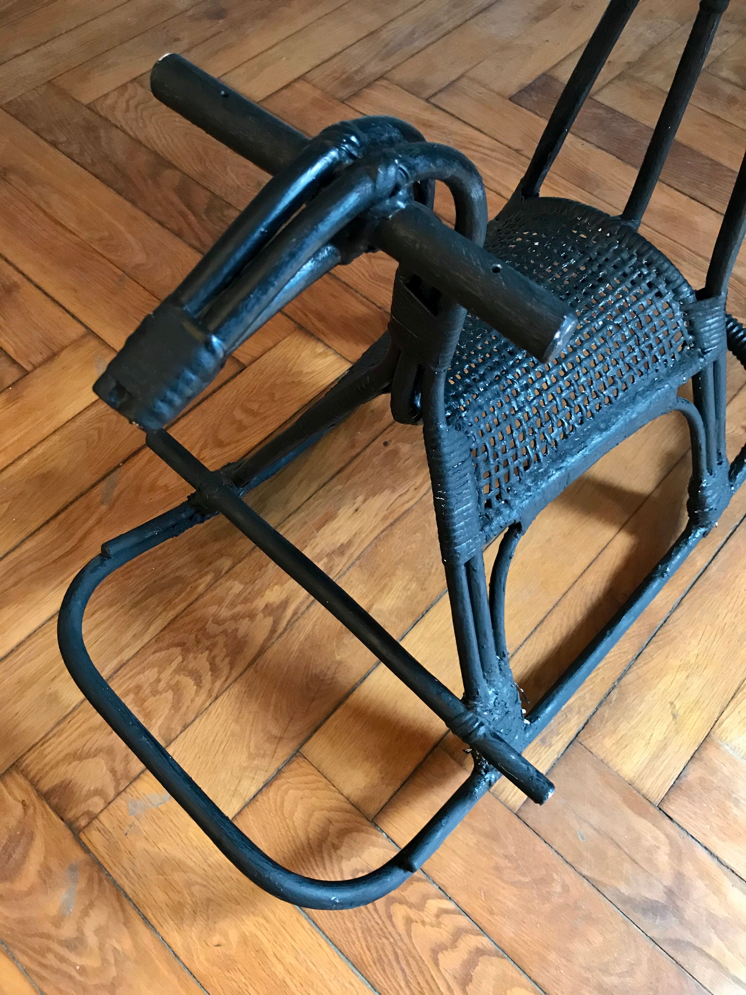 Rocking horse in rattan and bamboo