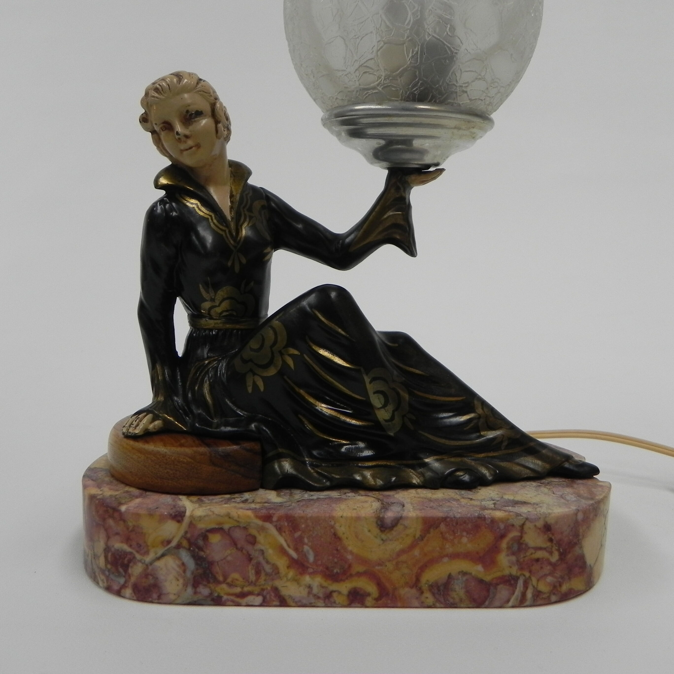Art deco desk lamp sitting woman with globe