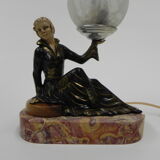 Art deco desk lamp sitting woman with globe