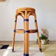 Vintage high stool Multicanne - Rattan & blue Rilsan - French