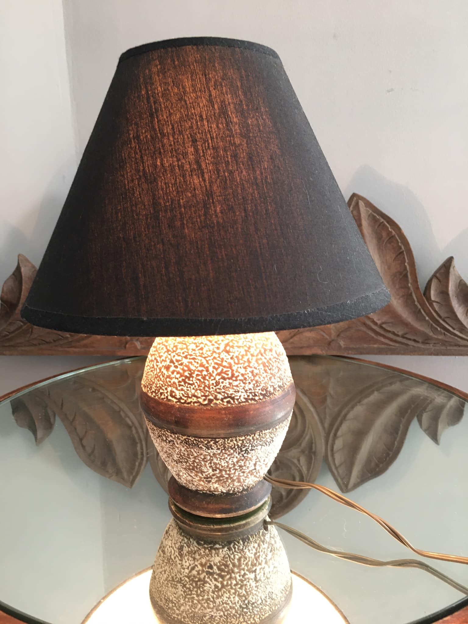 Antique ceramic lamp stand. Brown.