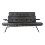 Vintage black leather and chrome sofa, 1970s