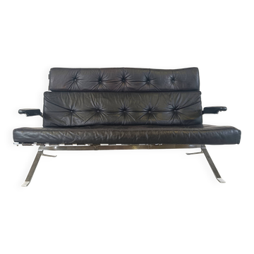 Vintage black leather and chrome sofa, 1970s