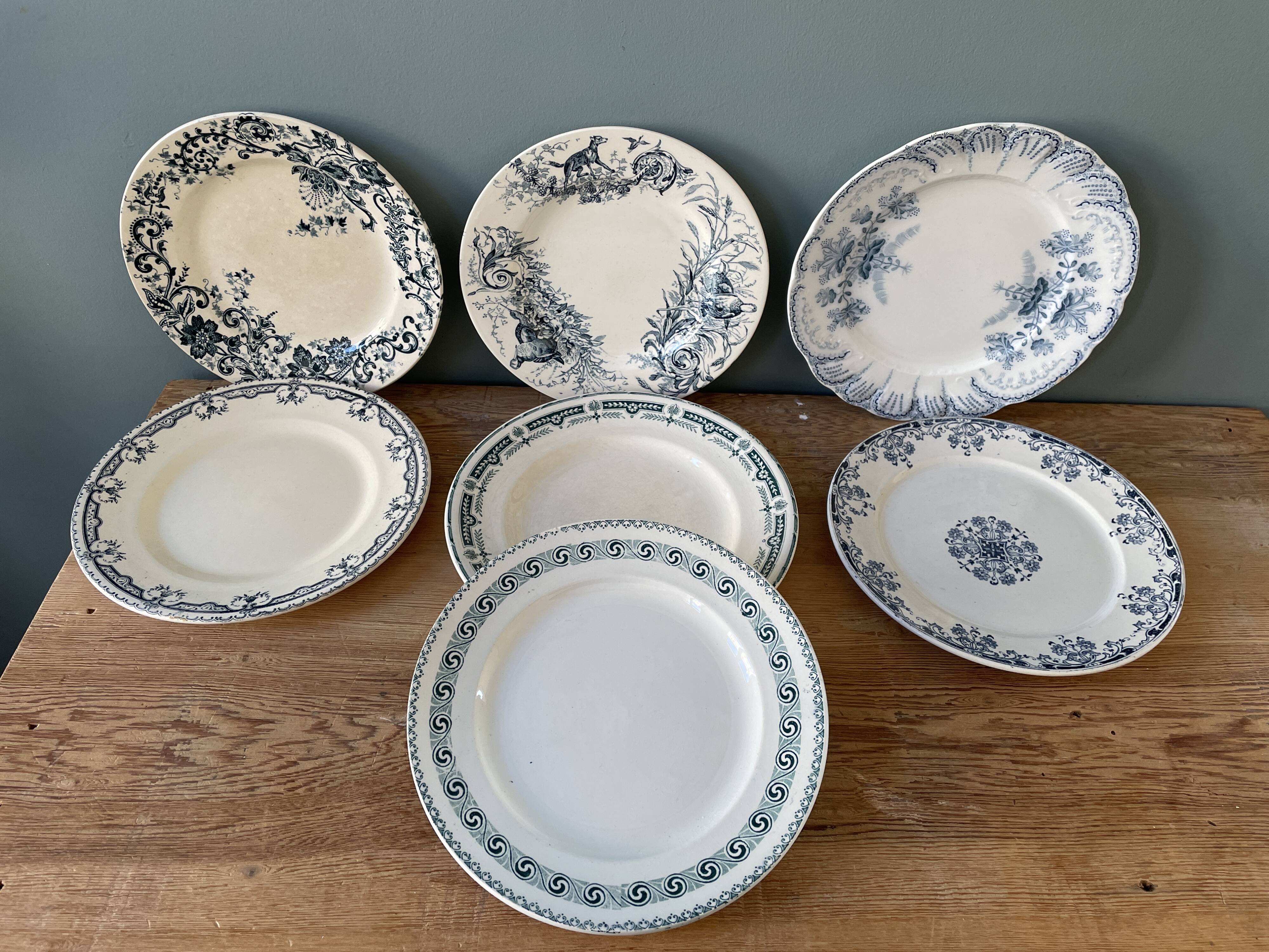 Set of 7 plates Terre de Fer XIXth mismatched