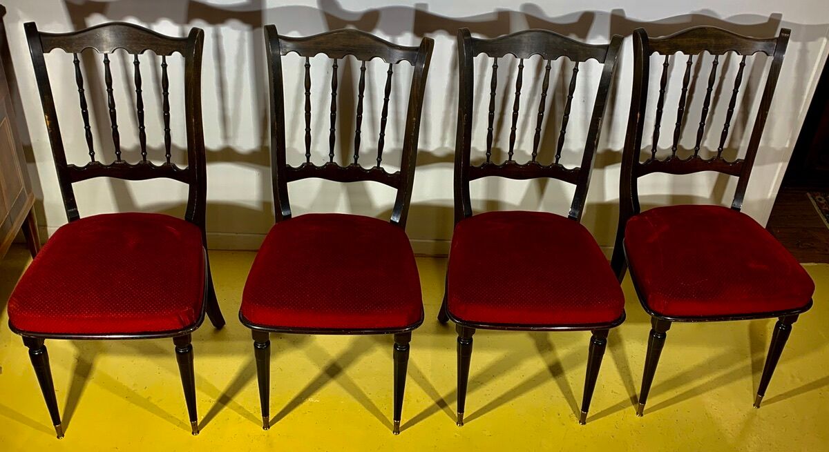 4 CHAIRS Napoleon III, black lacquered, seats Red Velvet
