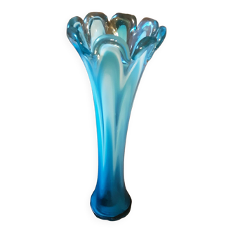 Grand vase cristal opaline turquoise