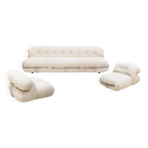 Canapé Soriana en laine blanche des années 50 et 2 fauteuils par Tobia Scarpa pour Cassina