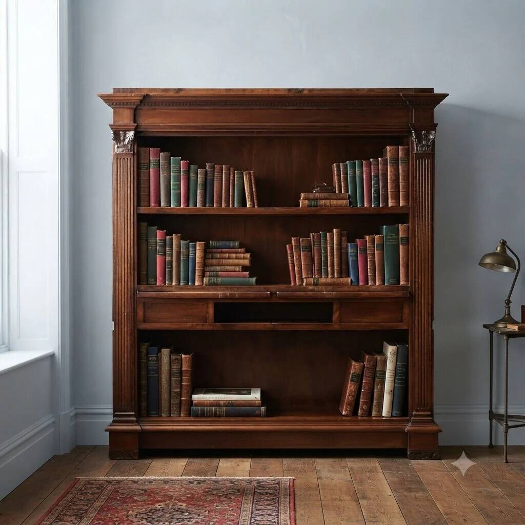 Antique walnut library with Corinthian decorations, 20th century.