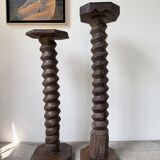 Paire de piédestal colonnes vis de pressage chêne 1900