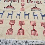 Tapis kilim beige à motifs multicolores fait main en pure laine