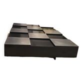 Coffee table with stainless steel checkered top and black formica