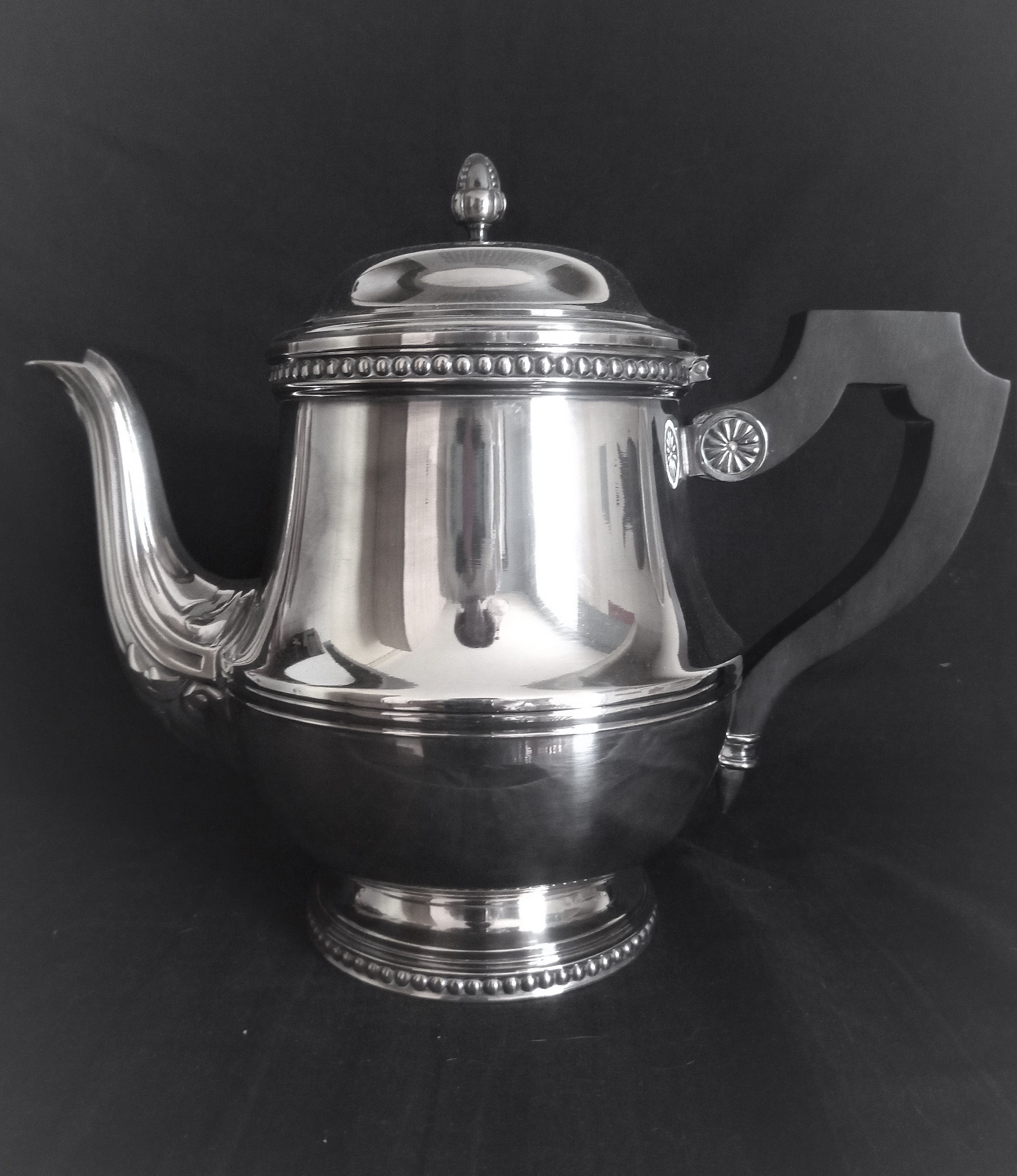 Tea and coffee set on tray, in silver metal Ercuis Goldsmith
