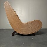Curvy wavy pencil reed rattan bamboo low lounge chair, 1970s