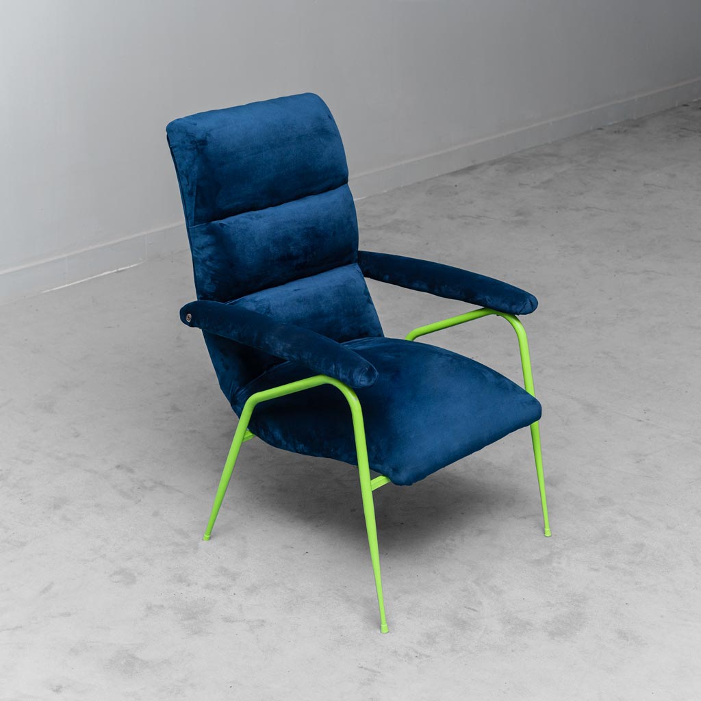 armchair velvet blue metal green 60s vintage modern