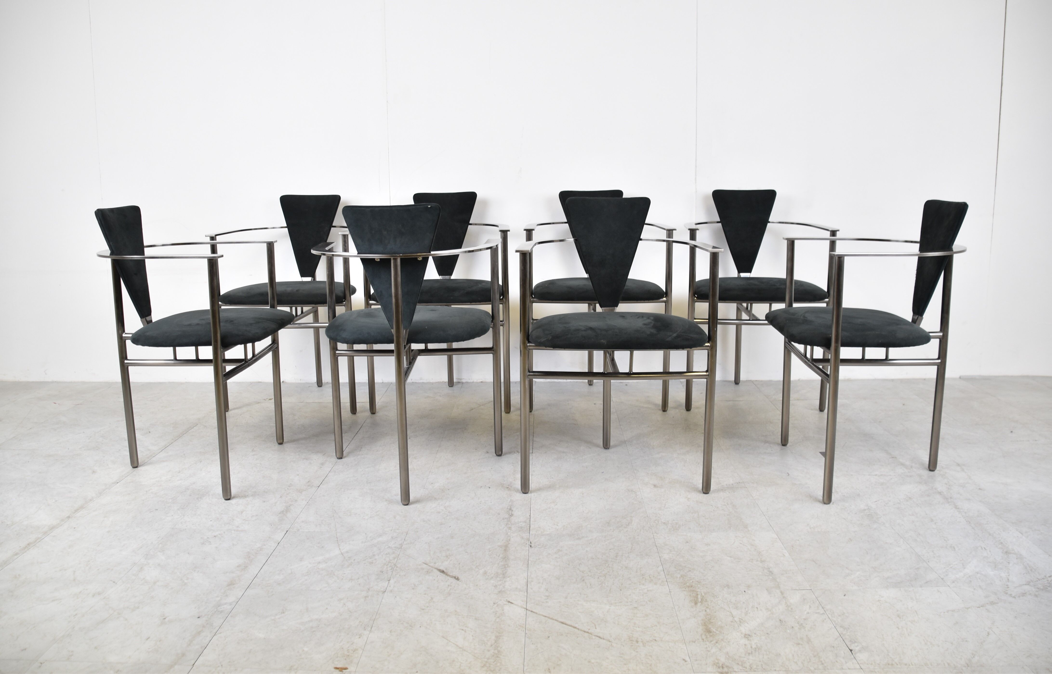 Set of 8 post modern dining chairs by Belgochrom, 1980s