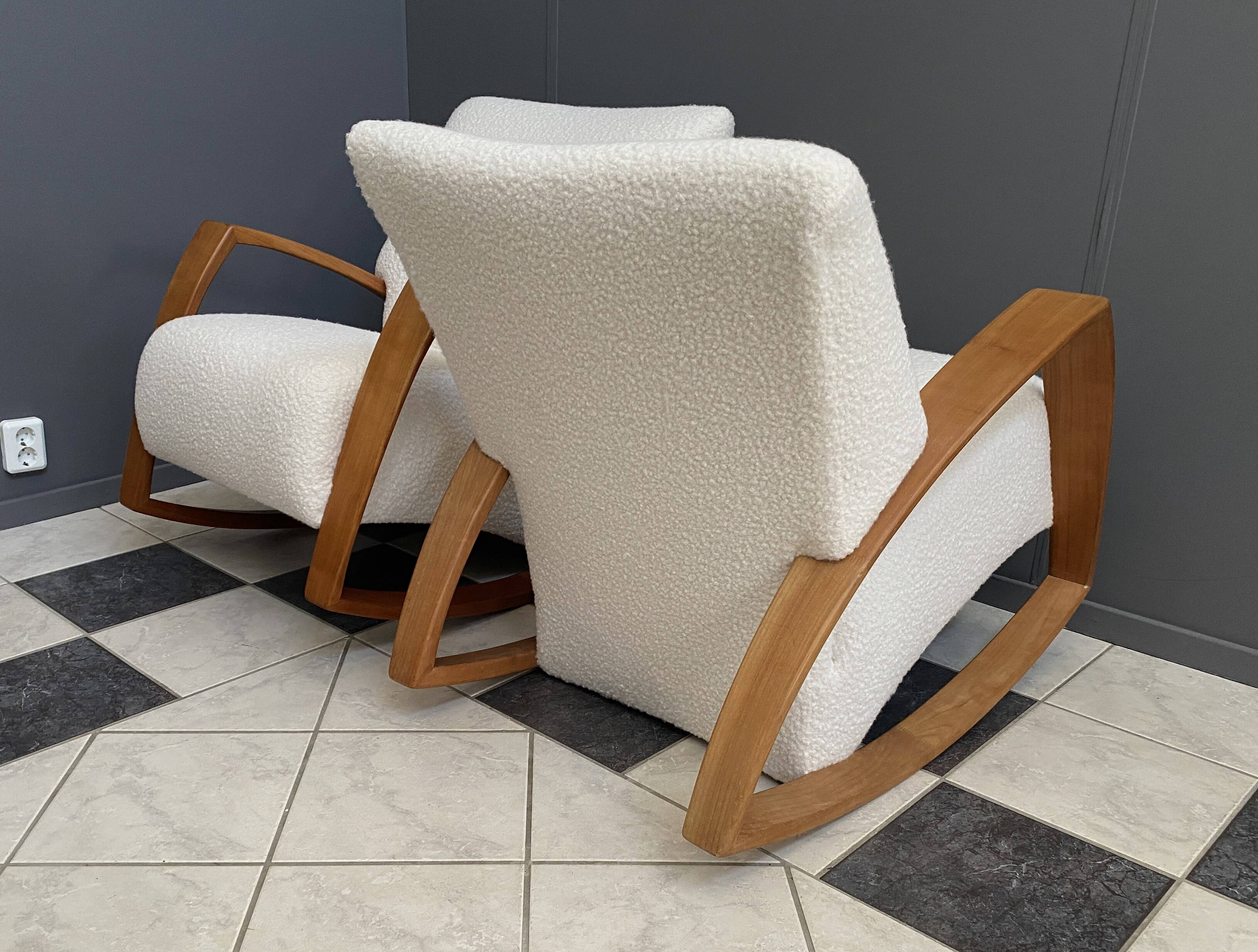 Pair of large rocking chairs reupholstered in White Boucle