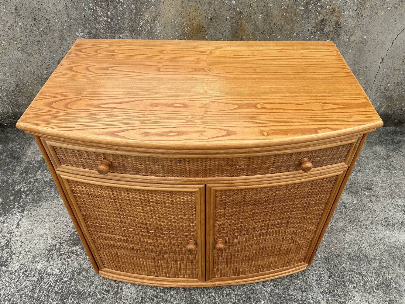 Vintage low sideboard, Exodia, bamboo and rattan, 80s