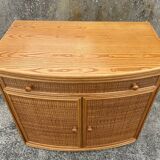 Vintage low sideboard, Exodia, bamboo and rattan, 80s